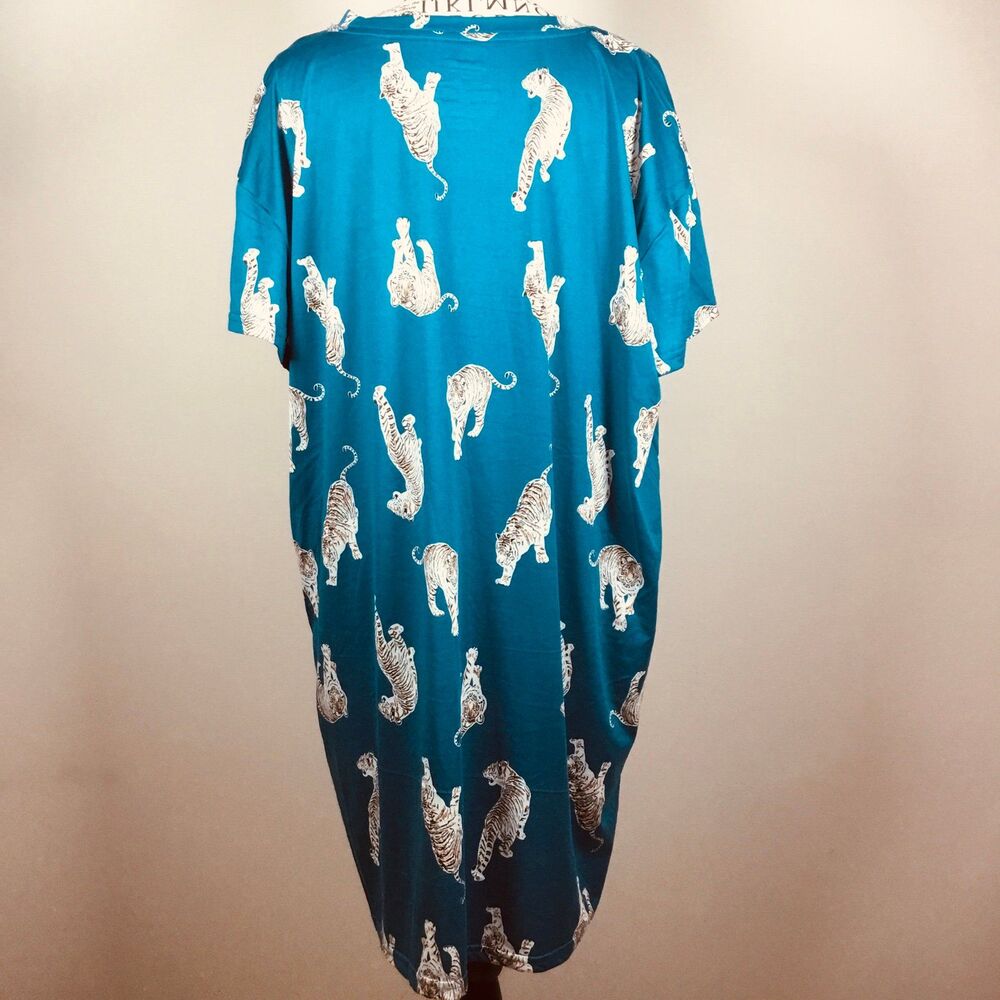 Joyspun dreamy soft teal sleepshirt tiger pattern leisure cosy comfortable L-XL - Picture 4 of 6